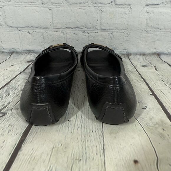 Tory Burch Open Toe Sandals Women Size 7 Embellished Black Gold Logo Flat Preppy - Picture 5 of 16